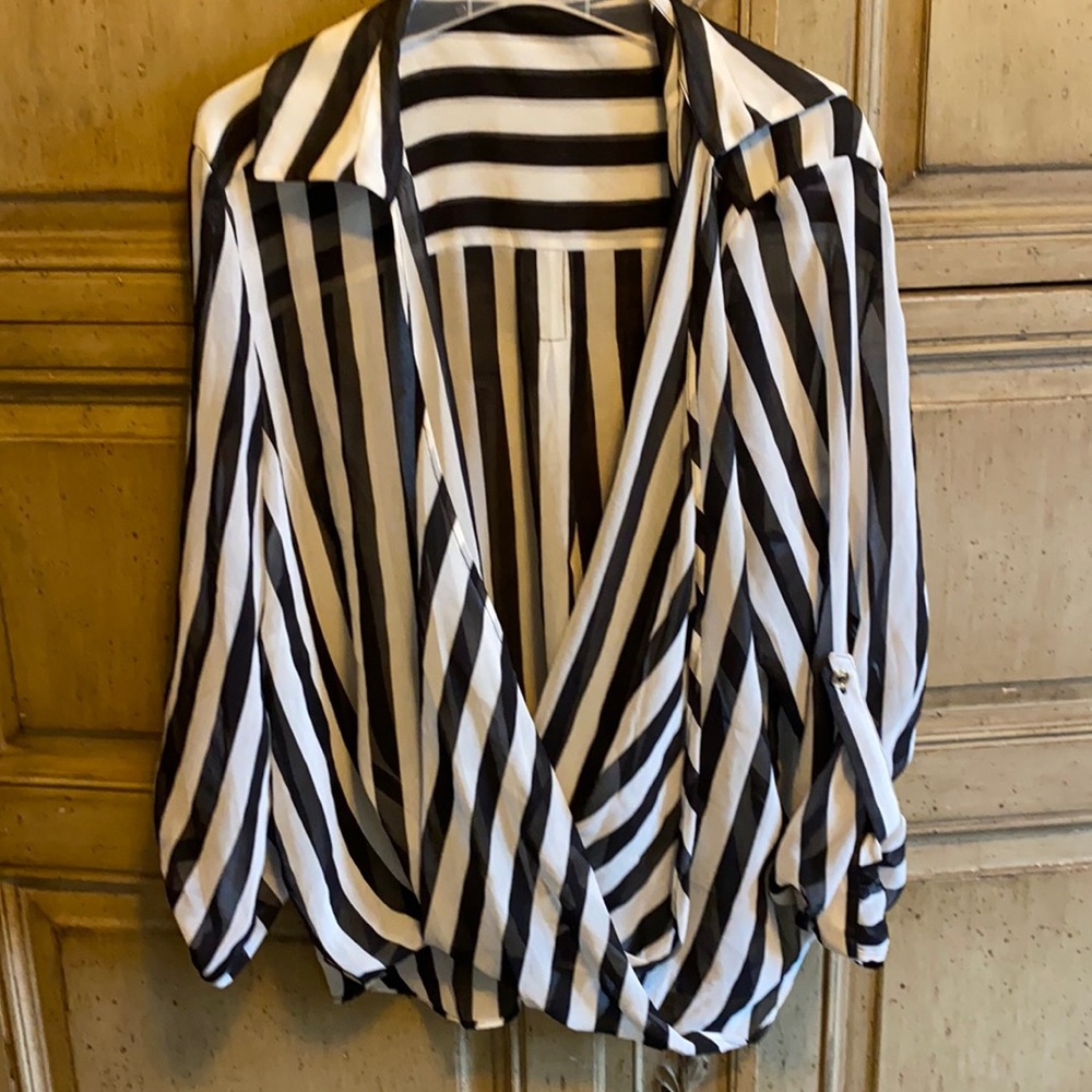Black and white striped blouse